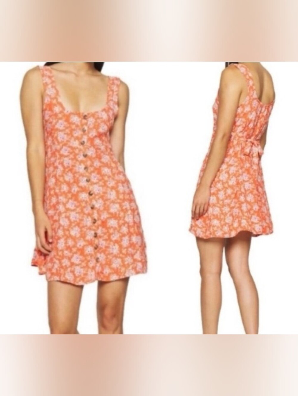 American Eagle Coral Floral Button-Front Dress